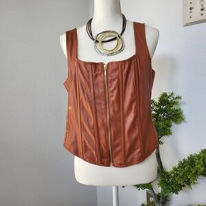 Torrid Brown Faux Leather Bralette Zip-Up Top